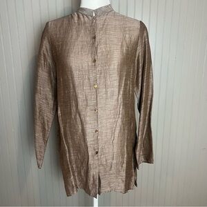 Elegant Metallic Button-Up Blouse